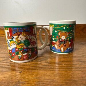 Vintage  90s Charming Pair of Gibson Holiday Mugs with Bear and Stockings